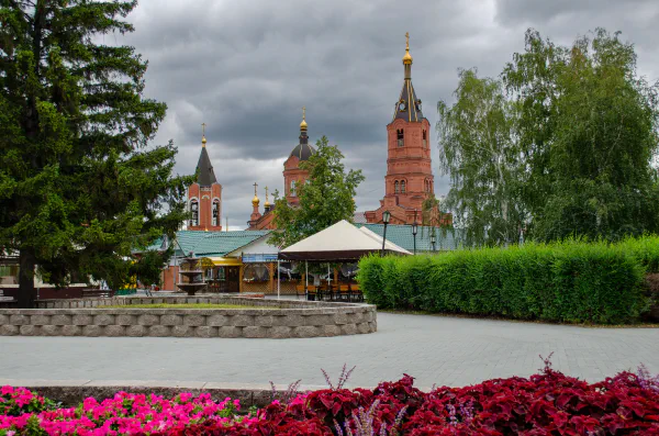 Church and gloomy sky, Kurgan, Russia