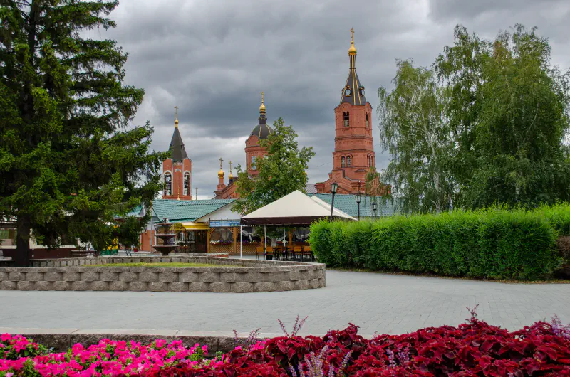 Church and gloomy sky, Kurgan, Russia
