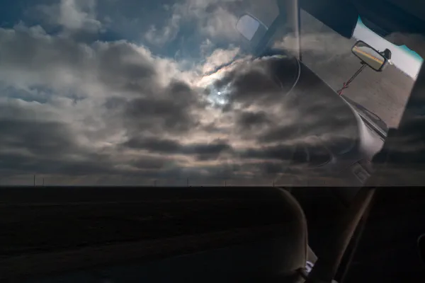 Sun through car window, Kazakhstan