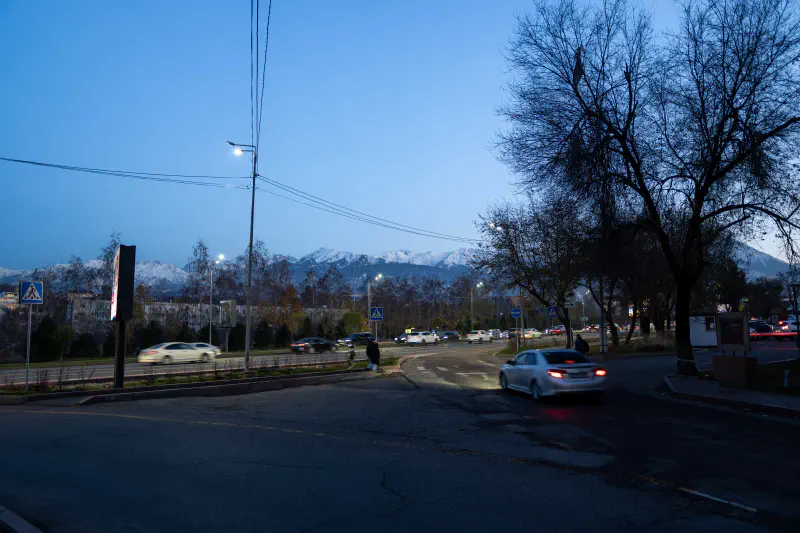 Nursultak Peak across highway, Almaty, Kazakhstan